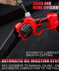 Do It All Cordless Pole Saw Kit with 8 Inch Bar featuring automatic oil injection for tree trimming, battery powered, red and black design