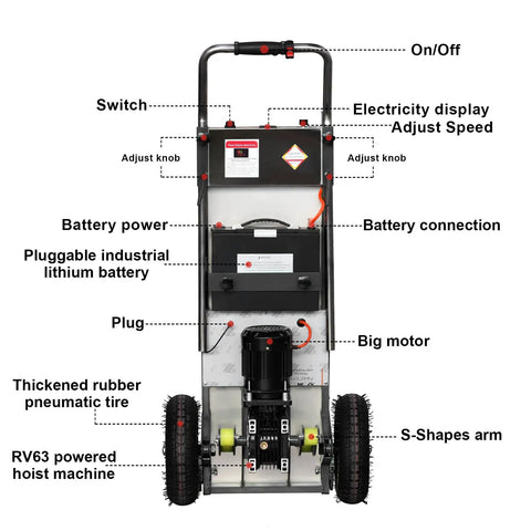 Heavy Duty Electric Stair Climbing Hand Truck Cart 880 Lbs Capacity 1200W Motor Battery Powered Stair Climber Dolly back view