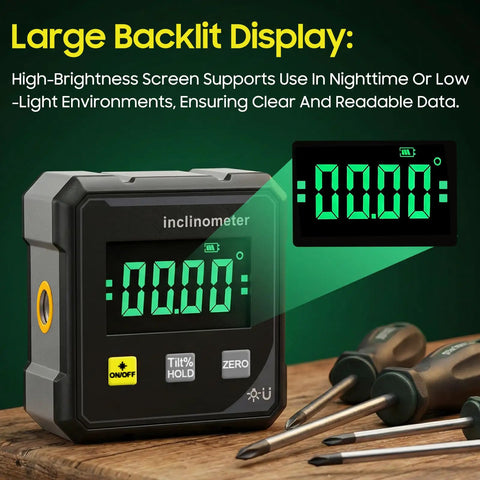 Top Notch 4x90 Degree Digital Angle Finder Protractor With Large Display And 4 Side Magnetic Gauge Cube Inclinometer For Woodworking Table Saw Miter Protractor High Accuracy Angle Measuring Tool, backlit screen