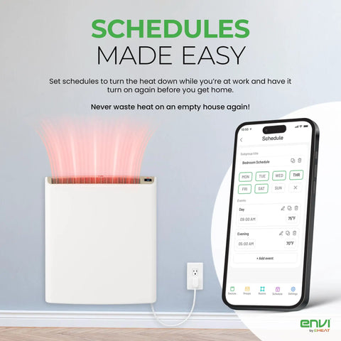 Sleek Wifi Wall Heater Kick The Winter Chill Legit Game Changer App Controlled Smart no hub required, mounted on a wall with heat feature.