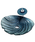 Game Changing Shell Shape Vessel Sink With Tempered Glass Bathroom Vanity Basin, above-counter sink with faucet and pop-up drain.