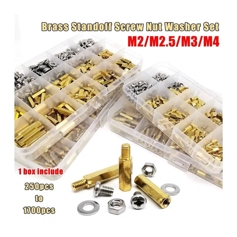 Pro Grade Brass Copper PCB Standoff Hex Spacer Kit For Electronics DIY M2 M2.5 M3 M4 Sizes With Nuts Washers Pillars Screws set in organizer boxes