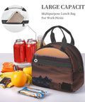 Insulated Lunch Tote For Women And Men With Leakproof Zippers Reusable Desert Camping Cooler Bag on table with fruit and drinks