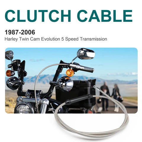 Harley Twin Cam Braided Stainless Steel Clutch Cable For 1987 2006 Touring Dyna Softail Heavy Duty Ride Ready With 68 11 16 Inch Housing And 30 Inch Adjuster Mechanical Clutch Chrome Upgrade installed on Harley handlebar