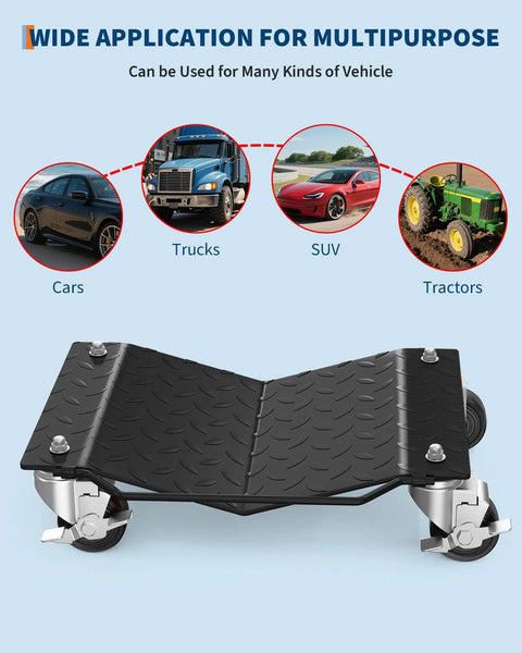Heavy Duty Vehicle Positioning Dolly Set With Anti Slip V Shaped Tire Platform, 3,000 Lb Capacity Per Set Of Four, Rugged Steel Frame For Safe Moving Of Cars, SUVs, Trucks And ATVs.
