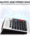 Side view of Six Channel DJ Mixer With USB MP3 Bluetooth Input, Four Mic Preamps, Built In DSP Effects, 48V Phantom Power.