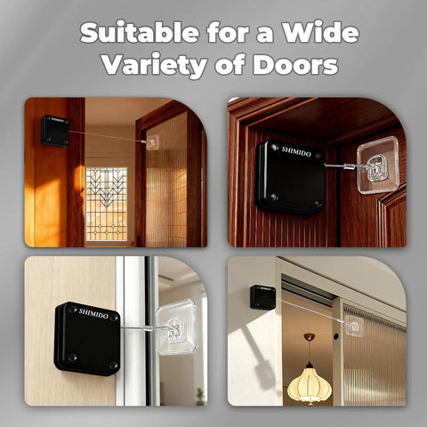 Punch Free 1000g Automatic Screen Door Closer With Double Steel Wire Rope Upgraded 2nd Generation shown on various doors