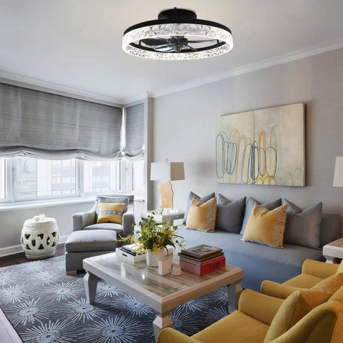Low Profile Ceiling Fan With Lights Remote Control Modern Flush Mount Dimmable LED Six Speeds in stylish living room