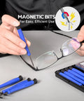 Magnetic Eyeglass Repair Kit With Eight Precision Screwdrivers Nose Pads Ear Grips And Tweezers In A Handy Travel Case