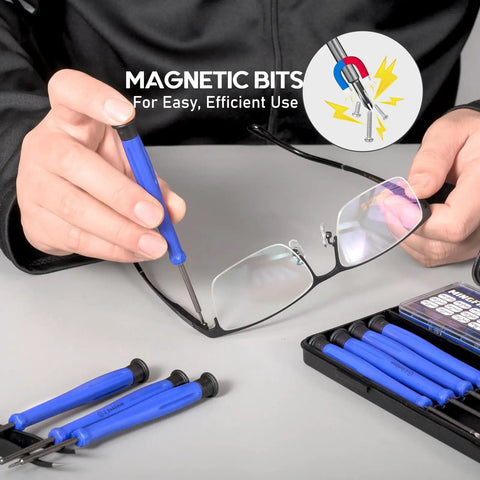 Magnetic Eyeglass Repair Kit With Eight Precision Screwdrivers Nose Pads Ear Grips And Tweezers In A Handy Travel Case