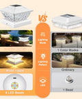 Comparison of Six Pack Solar Post Cap Lights For Outdoor Fence And Deck with two color modes and LED features