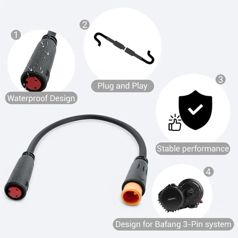 Electric Bike Brake Cutoff Adapter Cable 2 Pin Male To 3 Pin Female Designed For BAFANG Ebike Systems, 5.9 Inch Length For Easy No Hassle Flexible Install Black Two Pack