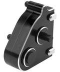 Rock Solid Heavy Duty Metal Transfer Case Gearbox For 112 Scale Rc Crawlers Featuring Badass Steel Transmission Upgrade close-up view shows durable black metal with silver accents.