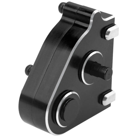 Rock Solid Heavy Duty Metal Transfer Case Gearbox For 112 Scale Rc Crawlers Featuring Badass Steel Transmission Upgrade close-up view shows durable black metal with silver accents.