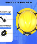 Top view of yellow helmet with 12 Pack Hard Hat Light Clips for Headlamps Front Short and Back Long Brim Mounts