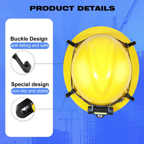 Top view of yellow helmet with 12 Pack Hard Hat Light Clips for Headlamps Front Short and Back Long Brim Mounts
