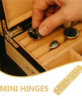 Heavy Duty Piano Hinges Set 10 Pcs Mini Size for Wood Jewelry Box showcasing hinge and hand with ring