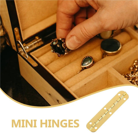 Heavy Duty Piano Hinges Set 10 Pcs Mini Size for Wood Jewelry Box showcasing hinge and hand with ring