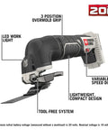 20V Max Oscillating Tool With 11-Piece Accessory Set, Tool Only, 2 Finger Tool-Free System, Variable Speed Dial and LED Work Light