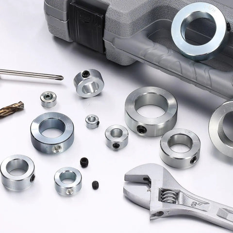 Twelve Piece Hollow Shaft Collars With Set Screws One Quarter Inch Bore Half Inch Outer Diameter Five Sixteenth Inch Width Zinc Plated Carbon Steel Locking Axle Collars Built Tough And Lightweight