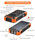 Detailed drawing of Solar Charger Power Bank With Built In Cables And 42800mAh Battery, Wireless Portable Charger