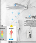 10 Inch High Pressure Wall Mounted Square Shower System With Handheld And Valve Chrome Polished Finish Rain Shower Head Long 71 Inch Hose 16 Inch Shower Arm 360 Degree Holder Easy Install