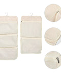 Game Changer 2 Pack Mesh Hanging Closet Storage Organizers Beige showing anti tangle pockets and hanging hooks.