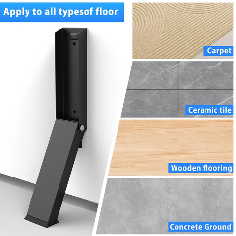 Heavy Duty Kick Down Door Stopper With Zero Drill Mount for use on carpet, ceramic tile, wooden flooring, and concrete.