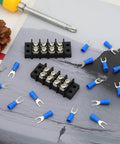 Dual Row Terminal Block Kit, 2 Pack, 4 Circuits, 20-30A, 200V-450V, Screw Terminal Strip With 16 PCS Heat Shrink Wire Connectors