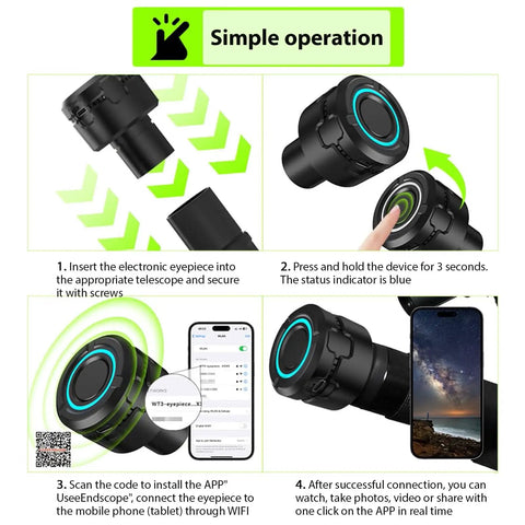 Step-by-step setup guide of WiFi Electronic Eyepiece For Telescope Camera With 4K Video Recording And One And A Quarter Inch Barrel Easy To Use Wireless Eyepiece For Astrophotography And Bird Watching Ideal For Beginners And Hobbyists