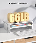 Wooden Monitor Stand Riser With Two Tier Desk Shelf And Cable Management Phone Holder And Eco Friendly White Finish 16.5 Inch