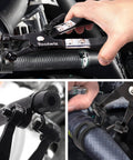 Toolwiz swivel-clamp pliers tightening spring-band hose clamps on a radiator hose