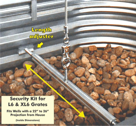 Security Kit For Window Wells With Grates That Project 22 To 26 Inches, Adjustable SK6, Aluminum Construction, easy installation.