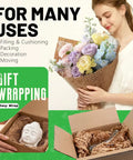 Woman holding bouquet wrapped in Eco Friendly Honeycomb Packing Paper 12 Inch By 180 Foot Cushioning Wrap For Packing And Moving Ideal Gift Wrapping Recyclable Biodegradable Shipping Materials