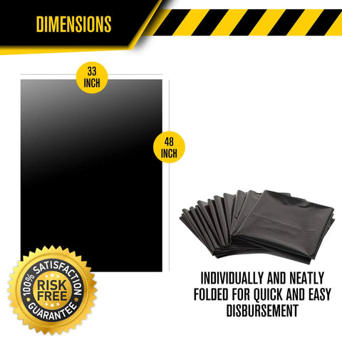 Beefy Extra Heavy Duty Contractor Trash Bags, 42 Gallon, 4 Mil Thick, 33 By 48 Inches, 32 Pack With Ties dimensions and folded view