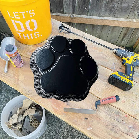 Dog And Cat Paw Print Stepping Stone Mold For Concrete Diy Garden Pathway Reusable Textured Non Slip Stone Mold 16 Inch shown on workbench