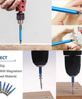 Pro Grade Magnetic Anti Slip Drill Bit Set With Seven Phillips Bits In S2 Alloy Steel Long Bits in use for drilling
