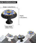 Yellow And Blue Mediterranean Tile Drawer Knobs With Crystal Glass And Silver Base, Boho Style Cabinet Pulls, knob dimensions shown