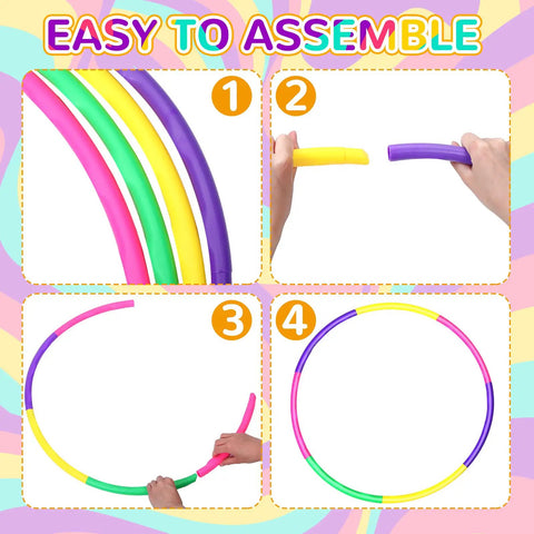 12 Piece Toy Hoop Set For Kids And Teens Adjustable Detachable Exercise Rings, 24 Inch Colorful Gymnastics Hoops Assembly Steps