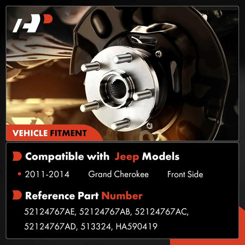 Front Wheel Bearing And Hub Assembly 5 Lug Fit For Jeep Grand Cherokee 2011-2014, close-up view showing lug details.