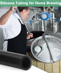 Man using Silicone Tubing 9/32 Inch ID (7mm) by 7/16 Inch OD (11mm), 10 Ft High Temp Hose for home brewing in a brewery setting.