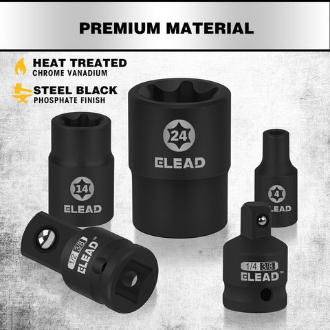 Inverted E Torx Socket Set For Impact Wrench 1/2 3/8 1/4 Drives With Storage Case Pro Grade Chrome Vanadium Build E4 To E24.