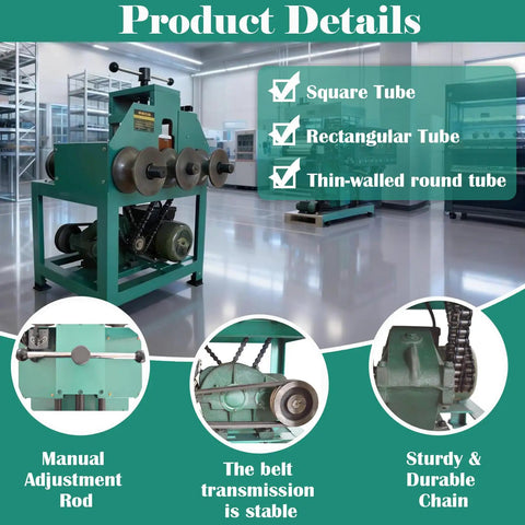 Dang Solid Heavy Duty 1.5Kw Electric Pipe Bender showing manual adjustment rod and durable chain for bending thin-walled tubes.