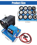 Professional Electric Hydraulic Hose Crimper And Swaging Tool For Quick 1/4 To 2 Inch Fittings, showing product size, control panel, and dies.