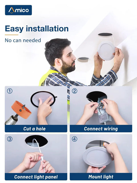 Installation steps for Ultra Thin 6 Inch LED Recessed Ceiling Light With Junction Box 6CCT Selectable 2700K To 6000K Dimmable