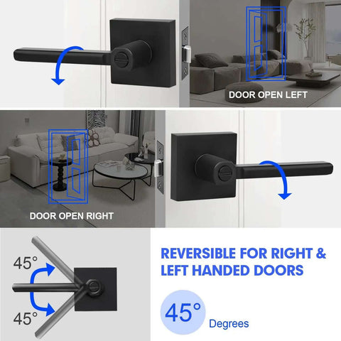Privacy Door Levers Two Pack Black Heavy Duty Interior Door Handles For Bed And Bath Keyless Locksets, reversible installation guide