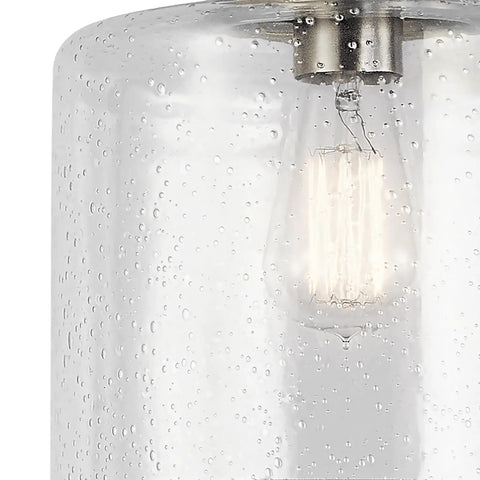 Close-up of clear seeded glass on Winslow 8.5 Inch Brushed Nickel Semi Flush Mount Light With Clear Seeded Glass For Foyer Bedroom Hallway Kitchen Sink Or Closet Dope 1 Light Ceiling Fixture For A Clean Modern Home Vibe