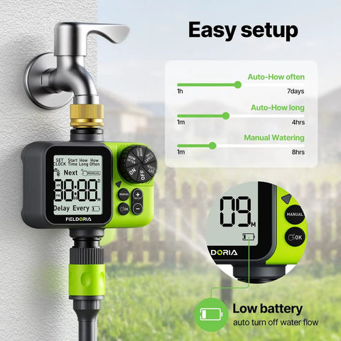 Sprinkler Timer For Garden Hose Programmable Watering Timer With Rain Delay Outdoor Automatic And Manual Set It And Forget It Drip Irrigation Controller System For Lawn Yard Greenhouse One Click Manual Watering attached to faucet