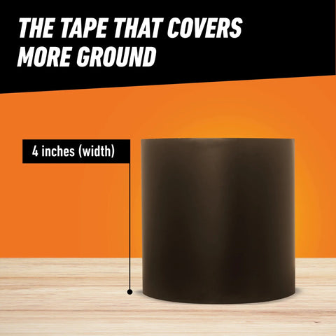 Side view of black Gorilla Waterproof Patch & Seal Tape roll, 4 inches wide by 10 feet.