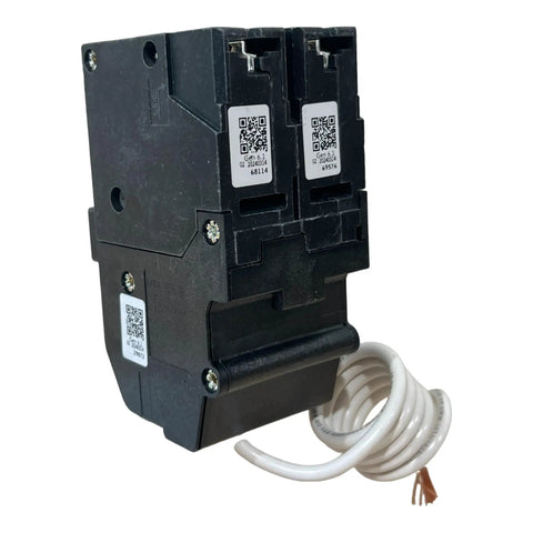 GFCI Two Pole Circuit Breaker 40 Amp For 120 240 Volt Systems With Ground Fault Protection Pigtail Neutral 10 KAIC black breaker with white neutral pigtail